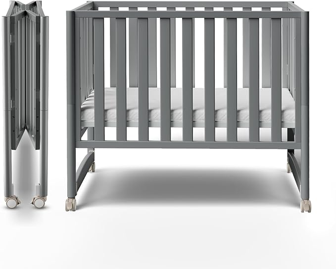 MAMAZING EvoNook 6-in-1 Convertible Mini Crib, 100% New Zealand Pinewood, 4 Adjustable Mattress Heights, Grey