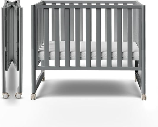 MAMAZING EvoNook 6-in-1 Convertible Mini Crib, 100% New Zealand Pinewood, 4 Adjustable Mattress Heights, Grey