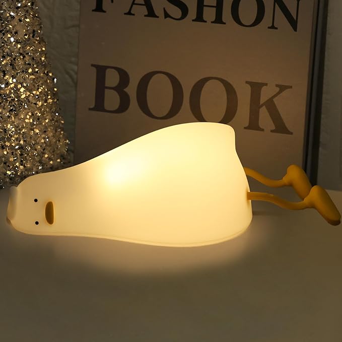 Silicone Night Light for Kids - Squishy Duck Lamp, 3-Level Dimmable & Rechargeable Baby Night Light for Breastfeeding & Nursery | Touch Control, Lying Flat Design, Toddler Safe (Ducky Lay Light)