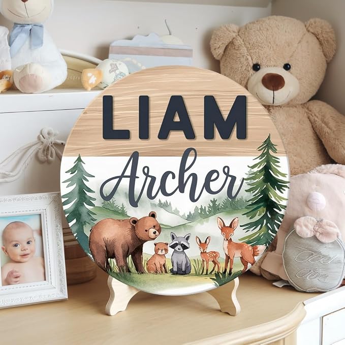 Personalized Name for Nursery Wall, Giraffe Bear Fox Sign for Baby Door Decor, Newborn Gifts for Girl, Girls Nursery Wall Bedroom Decorations, Mother's Day Gifts for New Mom Dad Gift