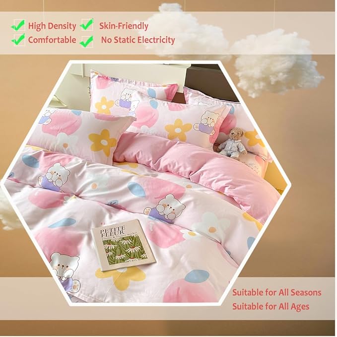 100% Cotton Kids Duvet Cover,Pink Peach Duvet Cover Set,Kawaii Bedding Set Queen Size,Cute Comforter Cover for Girls Boys(Peach,Queen)