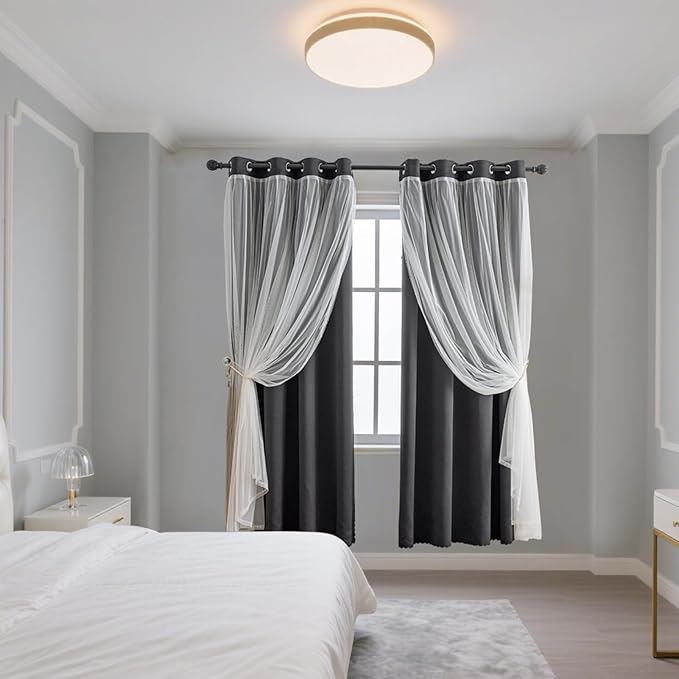 Anytime Home Curtains Blackout and Sheer Layered Solid Window Curtain Panel Pair with Grommet Top, 52Wx63L,Black
