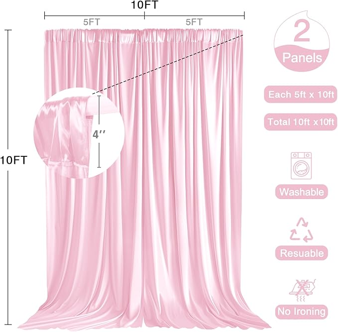 10x10ft Wrinkle Free Pink Backdrop Curtains for Parties Pink Fabric Curtain Backdrop Drapes for Wedding Arch Party Ceremony Stage Decoration