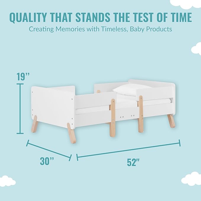 Dream On Me Osko Convertible Toddler Bed Made with Sustainable New Zealand Pinewood in White and Natural, JPMA & Greenguard Gold Certified, Non-Toxic Finish
