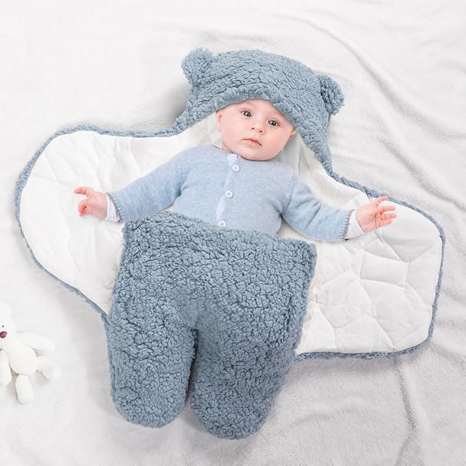 Baby Swaddle Blanket 0-9 Mouth Personalized Cute Bear Adjustable Baby Swaddle Blanket with Name Plush Essential Receiving Blanket Ultra-Soft Registry Sleeping Wraps for Newborn
