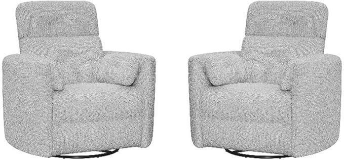 Pemberly Row Manual Swivel Glider Recliner Chair in Angora Linen (Set of 2) with USB Charging Ports and 2 Comfort Pillows for Living Room