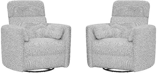 Pemberly Row Manual Swivel Glider Recliner Chair in Angora Linen (Set of 2) with USB Charging Ports and 2 Comfort Pillows for Living Room