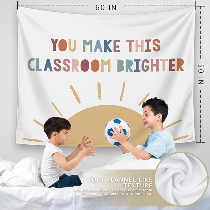 LIANGW Boho Classroom Tapestry, Inspirational Kids Tapestries Wall Hanging Motivational Positive Affirmations Saying Aesthetic Tapestry for Classroom Nursery 50x60 inches