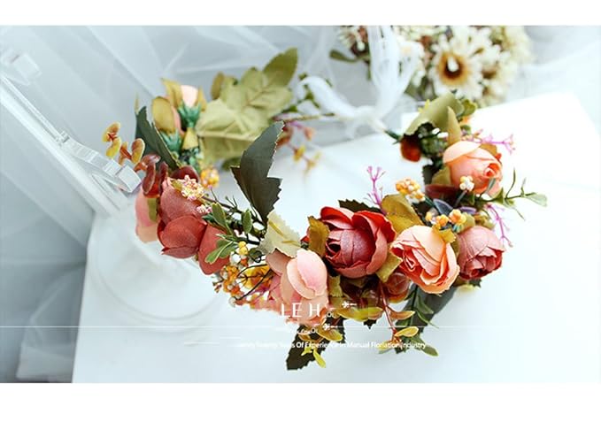 DDazzling Flower Girl Crown Bridal Flower Crown Pregnant Woman Photo Prop (Green and Orange)