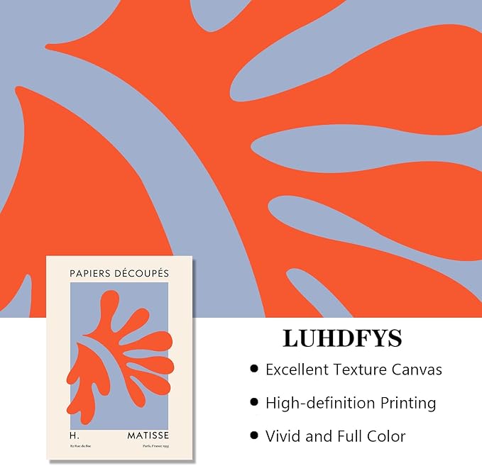 Henri Matisse Wall Art Abstract Plants Canvas Painting Prints Pink Leaves Canvas Abstract Art Prints,Matisse Prints, Art Exhibition Poster Leaves and Flower Nordic Modern Picture for Living Room On