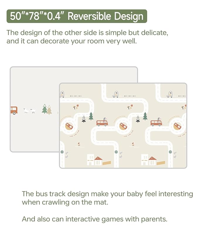 Baby Play Mat 50"*78" Foldable Foam Baby Play Mat for Floor Reversible Waterproof Playmats for Babies Boy and Toddlers Infants Edge Reinforcement Crawling Mat for Indoor&Outdoor&Travel