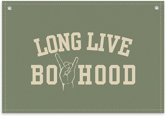 Long Live Boyhood Boys Room Decor - Linen Nursery Banner for Toddler Room Decoration, Farmhouse Kids Wall Hanging, Canvas Banner Flag for Baby Shower, Birthday Gift - A07
