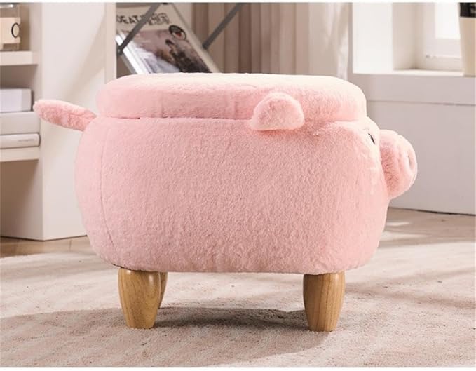 Home 2 Office Pig Storage Ottoman Stool for Bedroom, Playroom or Nursery Decor, Soft Animal-Shaped Ottoman with Wooden Legs