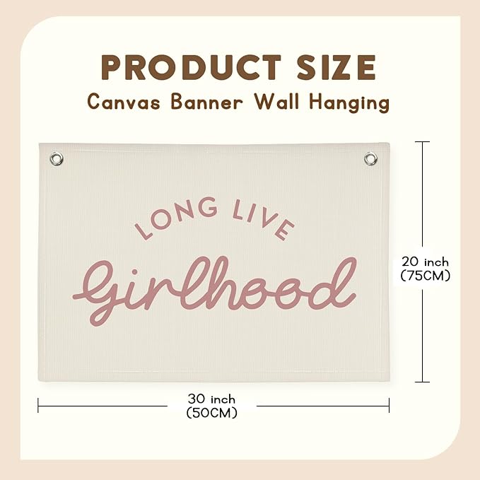 Girls Room Decor Long Live Girlhood Linen Banner Hanging Flag Retro Banner for Nursery Playroom Wall Decor for Kids Bedroom Decorations,Baby shower gifts 30x20 In (Pink Letter)