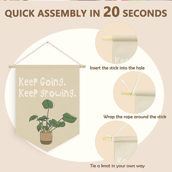Plant Classroom Decor, Keep Going Keep Growing Motivational Linen Canvas Banner, Growth Mindset Mental Health Wall Hanging Pennant Flag Banner for Classroom Playroom Homeschool Decor, 15x11in
