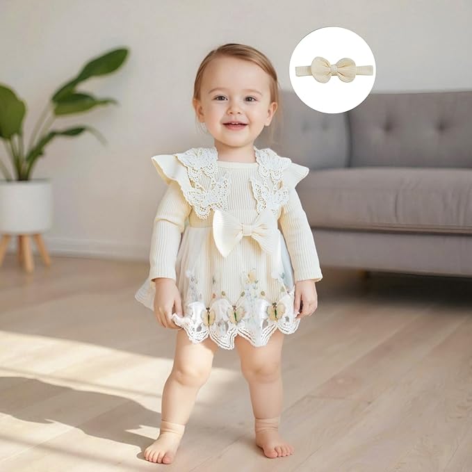 Giraropa Baby Girl Fall Winter Clothes Long Sleeve Romper Dress + Socks + Headband Newborn Infant Cute Casual Outfits