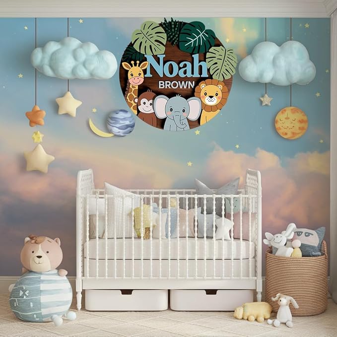 Personalized Name for Nursery Wall, Woodland Animals Sign for Baby Door Decor, Newborn Gifts for Boy, Boys Nursery Wall Bedroom Decorations, Mother's Day Gifts for New Mom Dad Gift