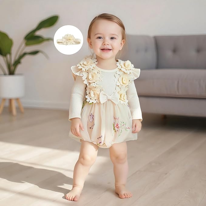 Giraropa Baby Girl Fall Winter Clothes Long Sleeve Romper Dress + Socks + Headband Newborn Infant Cute Casual Outfits