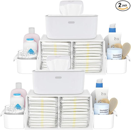 Lifewit 2Pcs Baby Diaper Caddy Organizer, Nursery Wipes Diaper Organizer for Changing Table, Storage for Diapers, Wipes, and More Baby Stuff, White