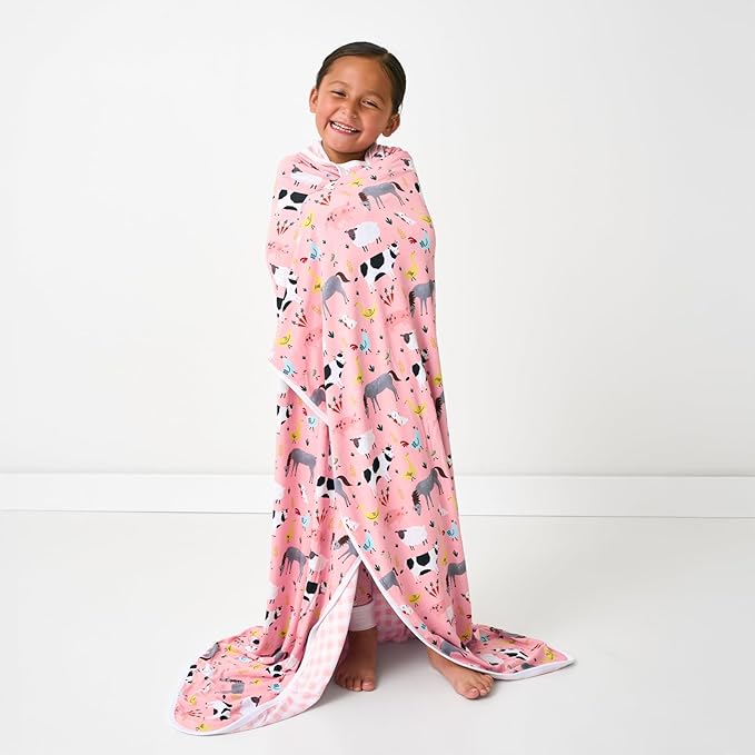 Little Sleepies Cloud Blanket, Soft Viscose from Bamboo Toddler & Baby Blanket for Boys & Girls, Lightweight, Perfect for Hot Sleepers, 50" x 50", Large (Pink Farm Animals)