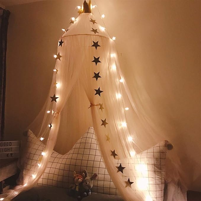 OldPAPA Bed Canopy for Girls - Princess Bed Canopy Mosquito Net Nursery Play Room Decor Dome Premium Yarn Netting Curtains Baby Game Dream Castle, Pink