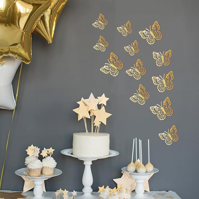 36PCS Butterfly Wall Decals - Gold Butterfly Stickers Mural Wall Decor Home Decor Kids Room Bedroom Decor Living Room Decor, Removable Reusable Stickers