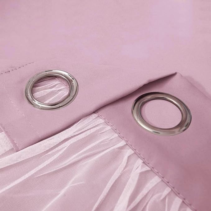 INLINAS Pale Pink Blackout Curtains with Sheer Overlay - Grommet Top Thermal and Noise Reduction Panels for Bedroom and Living Room Light Blocking and Energy Saving, 52 x 63 Inches, Set of 2