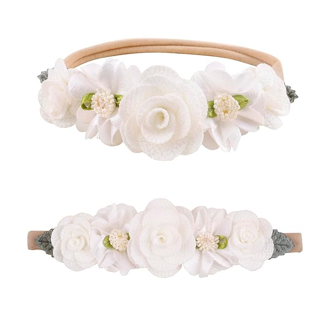 Baby Girl Floral Headbands- 3pcs Nylon Headband Handmade Flower Crown Elastic Hairband Newborn Toddler Hair Accessories Gifts for Girls （1-6 years old）