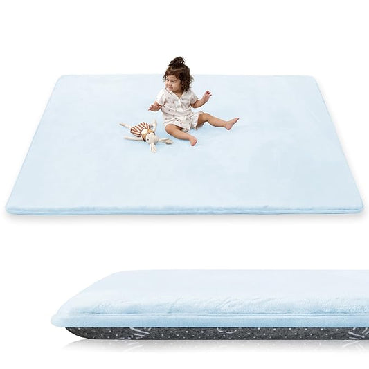 1.5" Thick Baby Play Mat for Floor, 39x59 Playpen Mat, Pro Soft Flannel Foam Mats Toddler Infant Kids Crawling for Nursery Rug Playroom Living Room Waterproof Easy Care Non-Slip (Baby Blue)