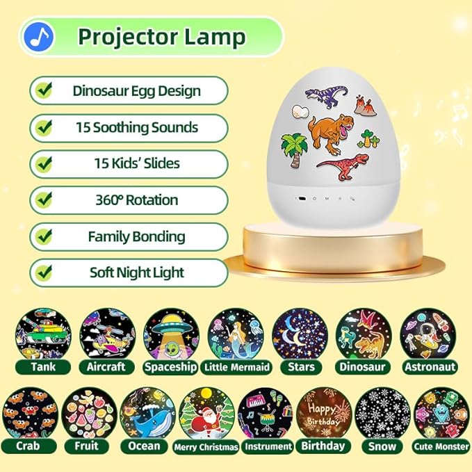 Dinosaur Toys for Kids 3-5 | 12HD Films+15 Sleeping Sounds+7 Colors+360°Rotating | Dinosaurs Primal Hatch Dinosaur Egg Boy Toys for Boys Star Projector Kids Toys Sound Machine Egg Light for Nursery