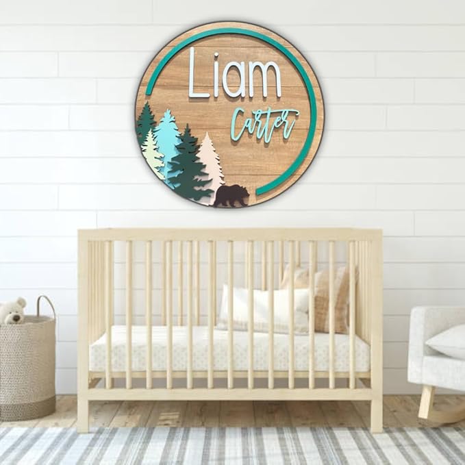 Personalized Wooden Name Sign - Custom Baby Name Signs for Nursery & Kids Room, Baby Announcement Sign, Wall Name Signs Personalized, Round Wooden Letters for Nursery Decor (Design 10)