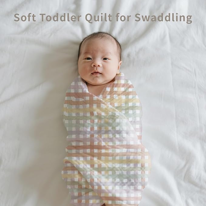 Muslin Swaddle Blankets 6-Layer Cotton Baby Blankets for Boys & Girls 43"X43"Inches Receiving Blankets,Soft Skin-Friendly Baby Crib Blanket,Breathable Quilt Bedspread(Rainbow Grid)