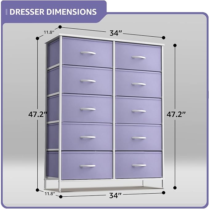 Sorbus Kids Dresser with 10 Drawers - Storage Unit Organizer Chest for Clothes - Bedroom, Kids Room, Nursery, & Closet (Purple, 34 x 12 x 47-10 Drawer)
