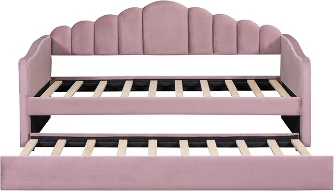 Bellemave Twin Size daybed with Trundle for Adults, Kids, Girls, Teens, daybeds with Trundle for Living Room, Velvet,Pink(Mattress not Included)