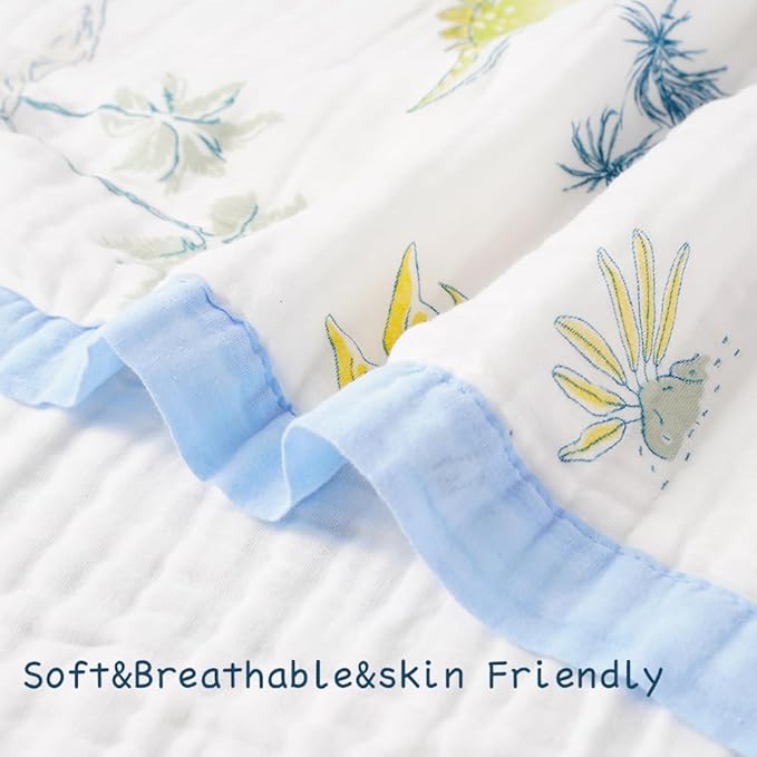 BATTILO PTY 6 Layer Muslin Baby Blankets, Nursery Blankets for Boys Girls, Swaddle Blankets Babt Blanket Neutral Soft Lightweight Toddler and Kids Throw Blanket(Dinosaur)