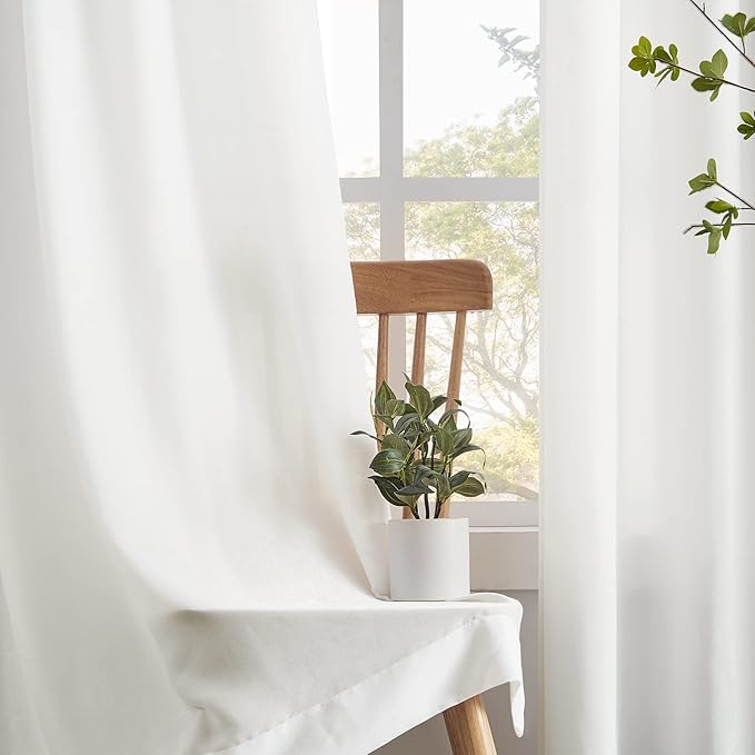 Melodieux Ivory Velvety Semi Sheer Curtains 63 Inch Length for Bedroom, Living Room Natural Cotton Texture Rod Pocket Window Sheer Drapes, 52 by 63 Inch (2 Panels)