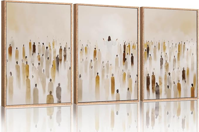 HLNIUC Jesus Feeds The 5000 Easter Christian Wall Art Set of 3, Minimalist Canvas Wall Decor, Bible Scripture 24"x36" Framed Art, Abstract Religious Prints for Living Room, Bedroom, Church