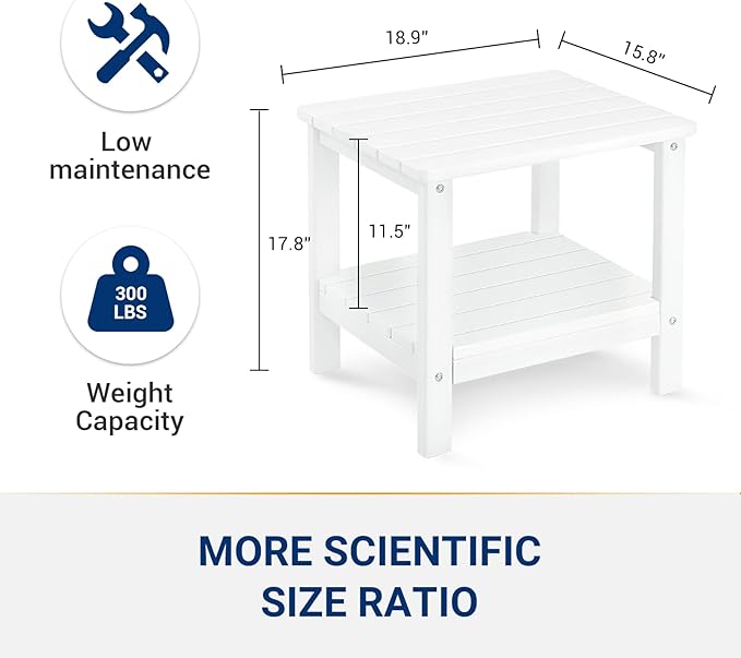 UDPATIO Outdoor Side Table for Patio, 2PCS 19 x 16 inches Adirondack Table Poolside Patio Table, HDPE End Table for Outside Backyard Pool Indoor Companion, 2 Tiers