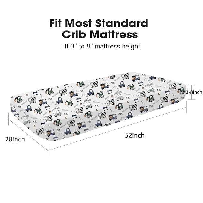 Little Grape Land Crib Sheets for Boys and Girls, 2pk Baby Crib Fitted Sheet for Standard Size Crib and Toddler Mattress, Super Soft Baby Sheet (Navy Trucks)