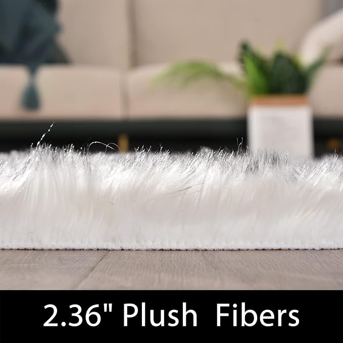 Latepis Circle Rugs 6.7ft for Living Room White with Grey Tips Faux Sheepskin Fur Round Rugs for Bedroom Fluffy Washable Rug Cute Home Décor