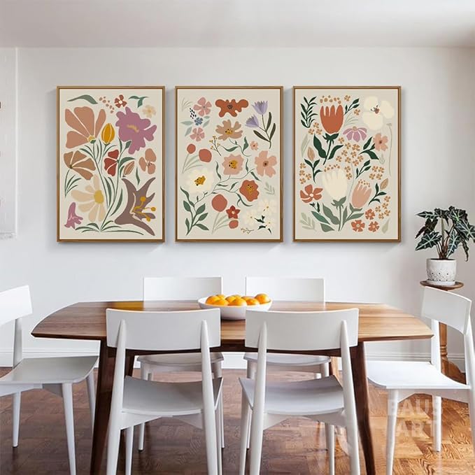 CHDITB Matisse Framed Canvas Wall Art Flower Abstract Wall Painting, Wildflower Wall Art,Boho Floral Wall Decor, Minimalist Matisse Botanical Art Print For Girl Room Bedroom Living Room Office 24"x36"