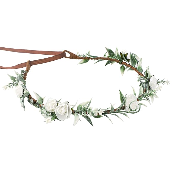 Women Flower Crowns Fairy Wreath - White Headdress Renaissance Accessories Headpiece for Girls Lady in Bridal Wedding Halloween Party Festival Gifts Photography Rose