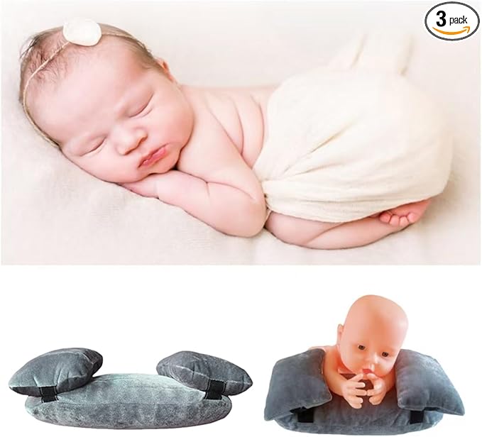 3 PCS Newborn Photography Props, 0-3 Months Baby Posing Aid Pillow, DIY Newborn Professional Photograph Shoot Set (Grey)
