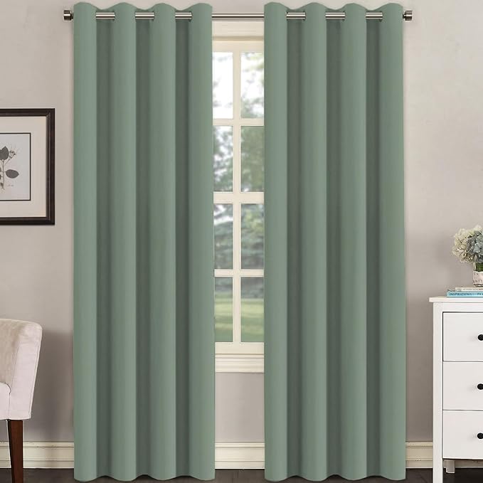 H.VERSAILTEX Room Darkening Curtains for Living Room Light Reducing Thermal Insulated Window Treatment Panels/Drapes Grommet Top 2 Panels Green Bay - 52 x 84 Inches