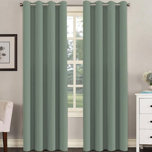 H.VERSAILTEX Room Darkening Curtains for Living Room Light Reducing Thermal Insulated Window Treatment Panels/Drapes Grommet Top 2 Panels Green Bay - 52 x 84 Inches