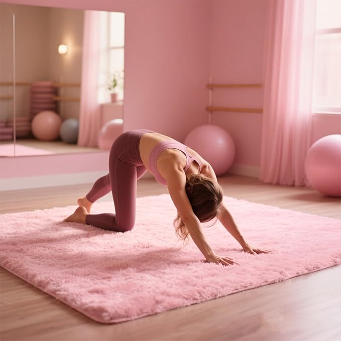 Pink Area Rugs for Girls Bedroom, 8x10 Fluffy Fuzzy Shaggy Carpet for Kids Playroom Nursery Living Room, Thick Soft Plush Mat for Kids Baby Boys Teen Dorm Home Decor Aesthetic