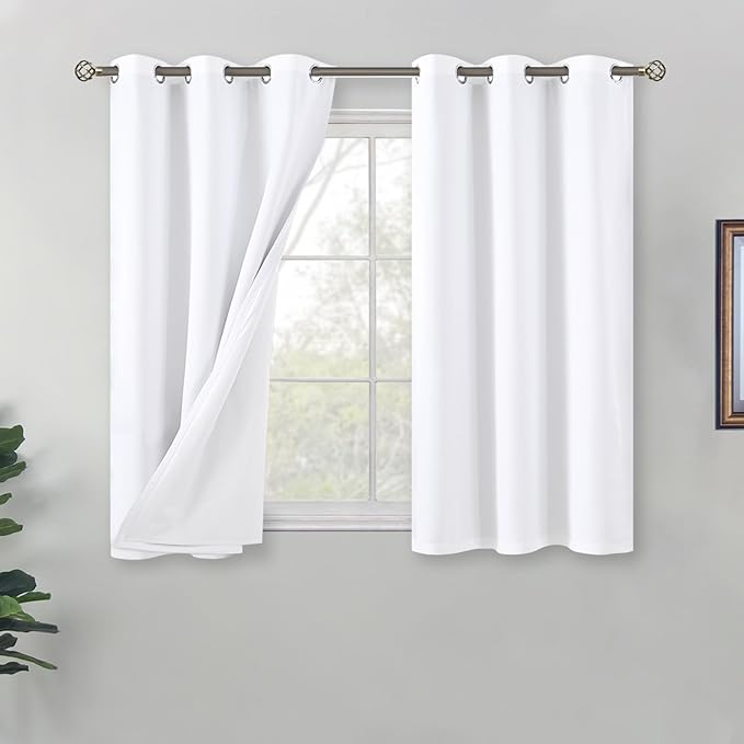 BGment Short Blackout Curtains for Bedroom 40 Inch Length, Full Room Darkening Thermal Insulated Soundproof Grommet Curtains for Small Window, Each Window Curtains 42 Inch Wide, 2 Panels, Pure White