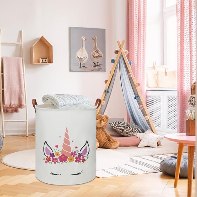 Baby Girl Laundry Hamper,kids laundry Basket,Girls Nursery Hamper,Waterproof Storage Bin for Bedroom,Clothes Organizer Basket,Toys Box,Room Decor(Unicorn)