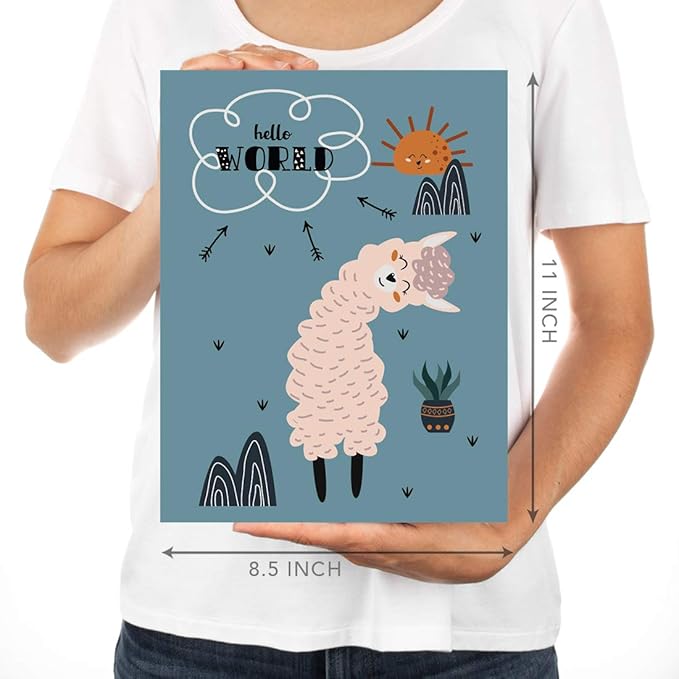 Andaz Press Nursery Kids Room Scandinavian Hello Llama Wall Art Decor Poster Prints, 8.5 x 11-inch, Scandinavian Hello World, Born To Be Wild, Be Brave Graphic, 3-Pack, Unframed