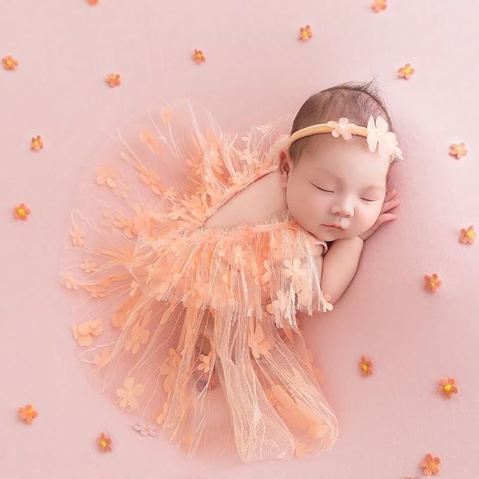 Newborn Girl Photography Outfits, Backless Lace Romper with Flower Headband Photo Props, Baby Girl Photoshoot Outfits